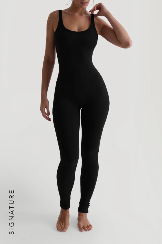 Banded Scoop Neck Jumpsuit - Black