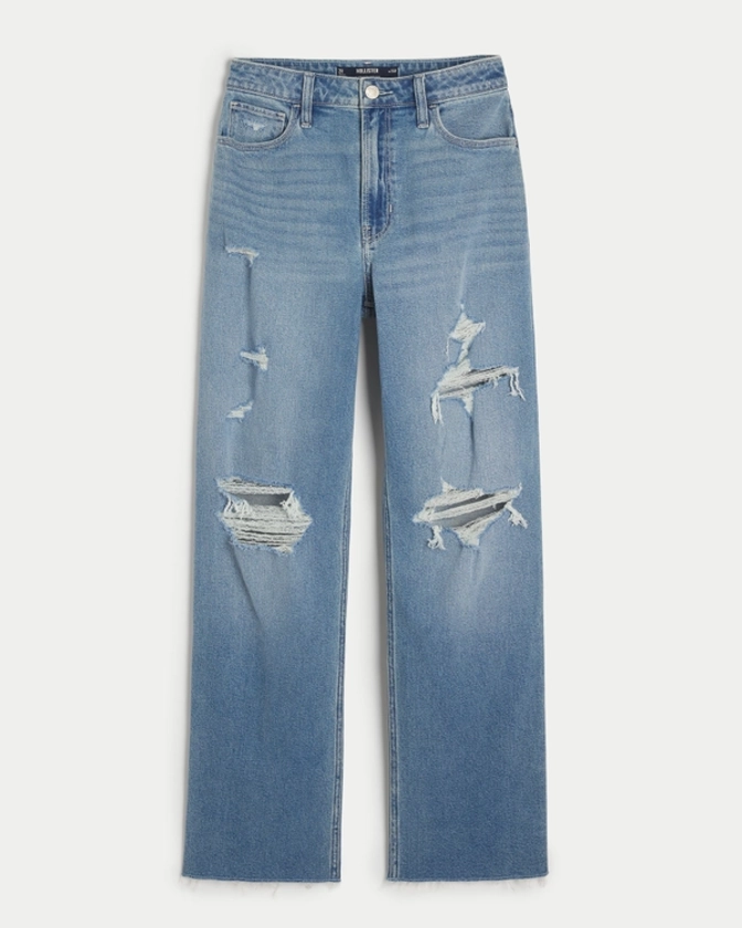 Women's Ultra High-Rise Ripped Medium Wash Dad Jeans | Women's Bottoms | HollisterCo.com