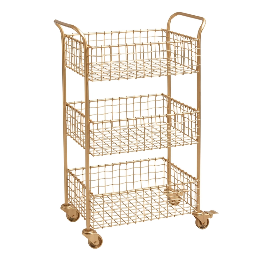 Antonia Gold Wire Basket 3 Tier Rolling Cart - World Market