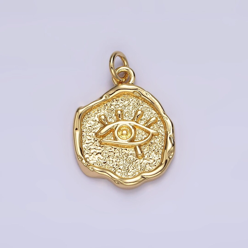 14K Gold Filled Evil Eye Hammered Textured Stamped Round Charm N1035 - Etsy