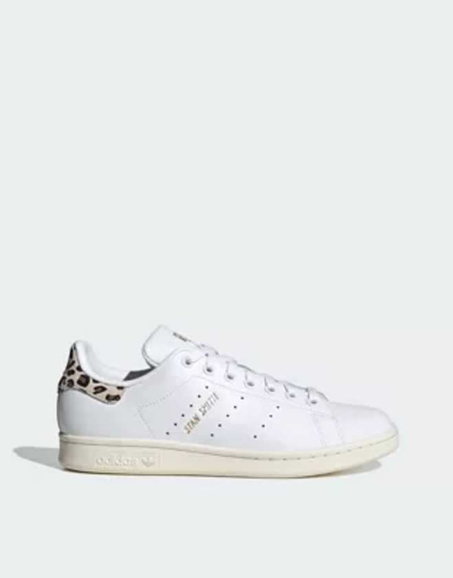 adidas Originals Stan Smith trainers in white and leopard