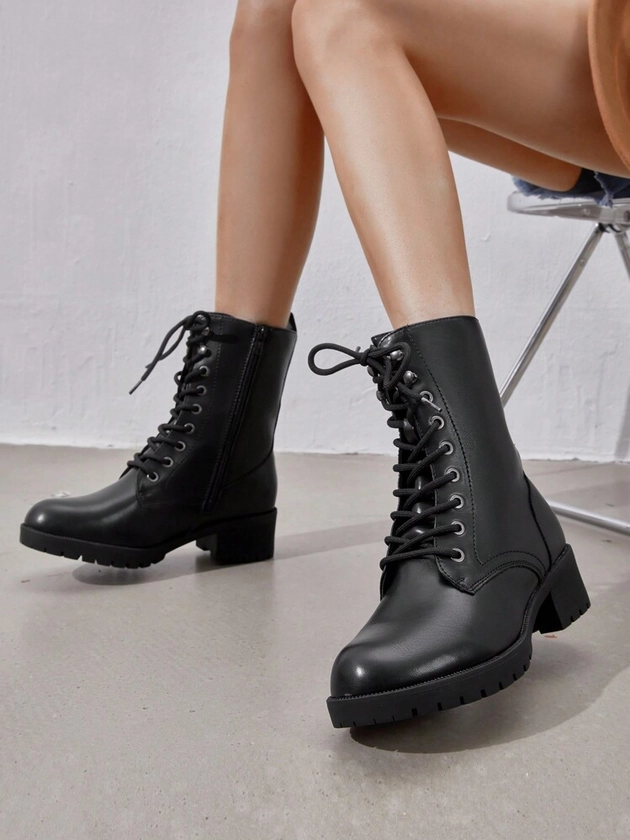 Women's Lace-Up Combat Boots Mid-Calf Militarys Winter Boots