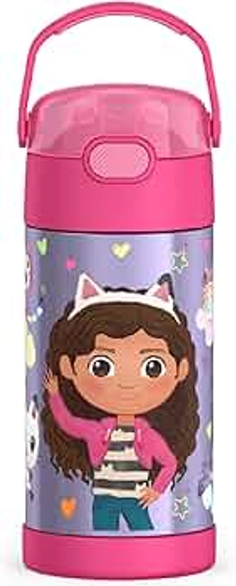 THERMOS FUNTAINER Water Bottle with Straw - 12 Ounce, Gabby’s Dollhouse - Kids Stainless Steel Vacuum Insulated Water Bottle with Lid