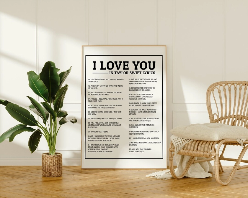 I Love You in Taylor Swift Lyrics Poster, Taylor Swiftie Poster, Swiftie Gift, Taylor Swiftie Merch, Eras Tour Poster, Printable Download - Etsy