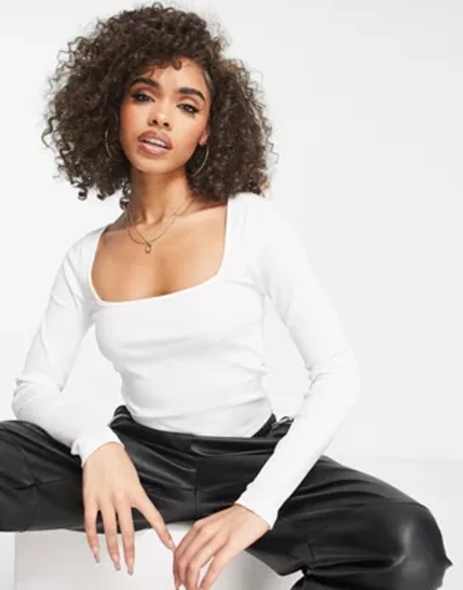 ASOS DESIGN square neck long sleeve top in white