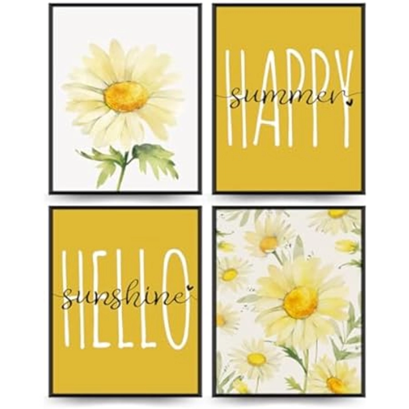 HAUS AND HUES Sunflower Wall Decor and Sunflower Posters Set of 4 Sun Flower Wall Art | Sunflower Paintings for Wall Sunflower Wall Art Sunflower Photos Sunflower Decor (8" x 10", UNFRAMED)