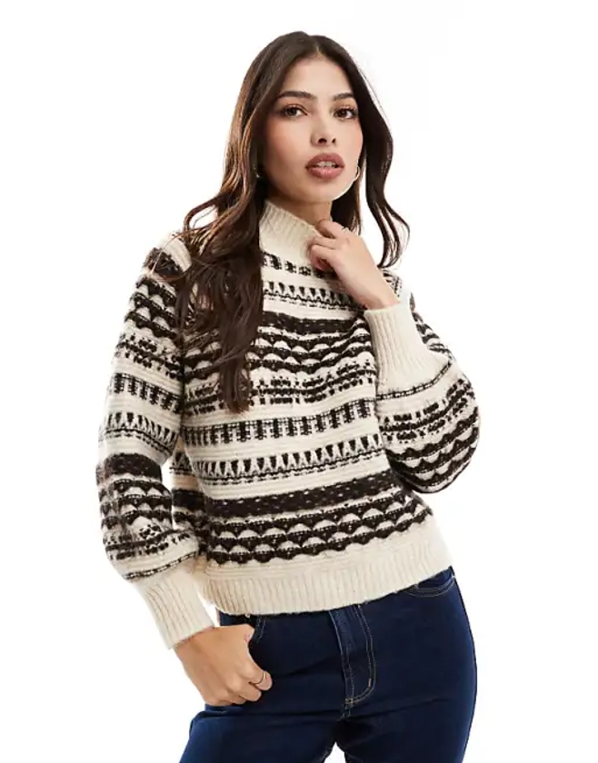 Vero Moda chunky fairisle jumper in brown and cream | ASOS