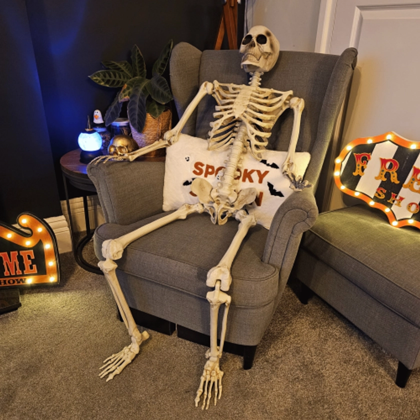 5ft Posable Full Body Halloween Skeleton with Animated LCD Eyes & Sound on OnBuy