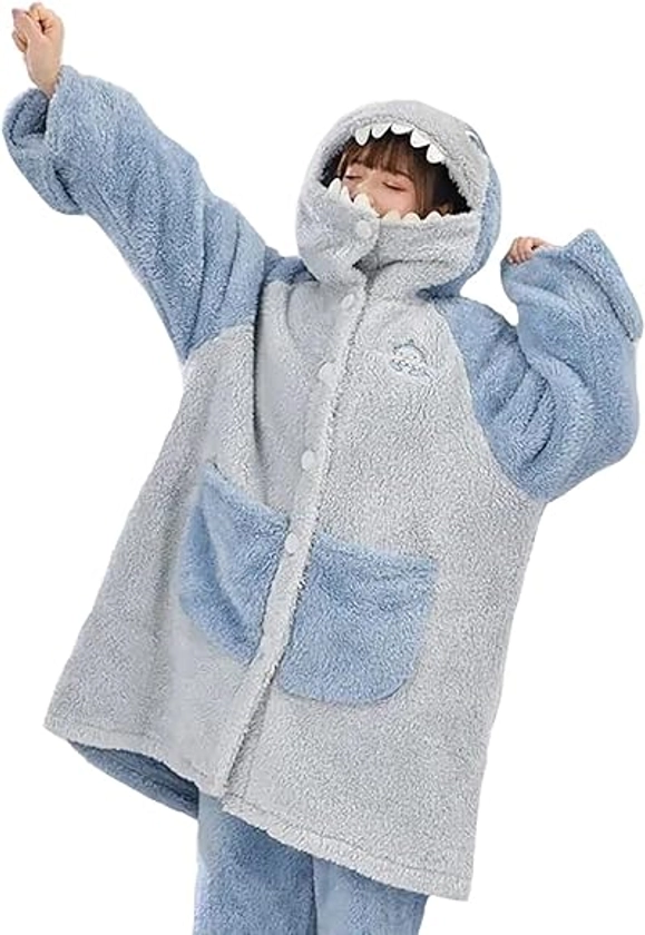 Amazon.co.jp: TOWYYO Shark Pajamas, Top and Bottom Set, Unisex, Funny, Tail, Gloves Included, Hooded, Front Opening, Fluffy, Fluffy, Warm, Cold Protection, Room Wear, Loungewear, Spring, Autumn, Winter, Women's, : Clothing, Shoes & Jewelry