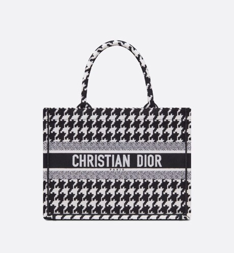 Medium Dior Book Tote Black and White Macro Houndstooth Embroidery (36 x 27.5 x 16.5 cm) | DIOR