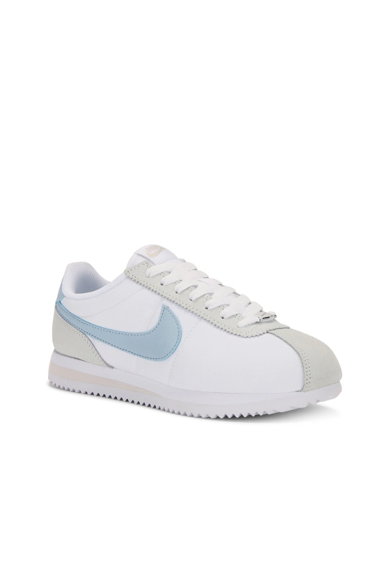 Nike Cortez TXT Sneaker in White, Light Armory Blue, & Light Orewood Brown | REVOLVE