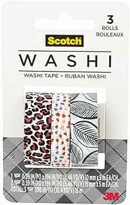 Scotch Washi Tape, Jungle, 3 Rolls, Assorted Sizes, Great for Bullet Journaling, Scrapbooking and DIY Décor (C1017-3-P37)