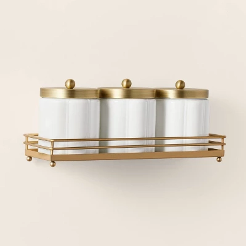 Milk Glass Bath Canister Set White/Brass with Wall-Mounting Kit - Hearth & Hand™ with Magnolia