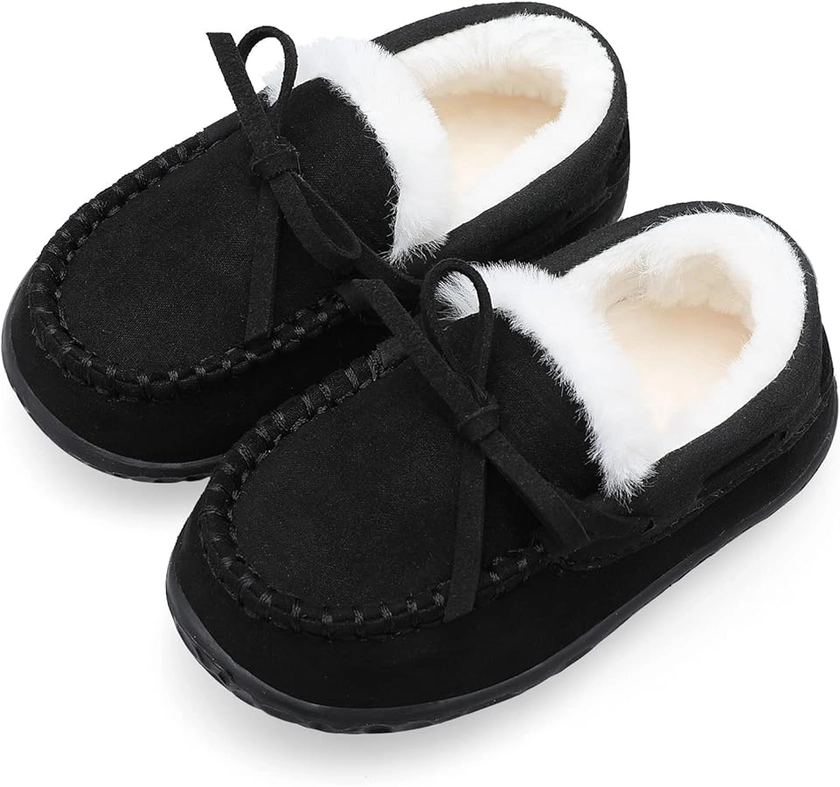 Scurtain Unisex Kids Toddler Slippers Suede Moccasin Slippers for Boys Girls Baby Lined with Warm Fur