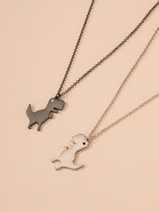 2pcs/set Cute Cartoon Dinosaur Pendant Necklace For Women For Girlfriend's Gift