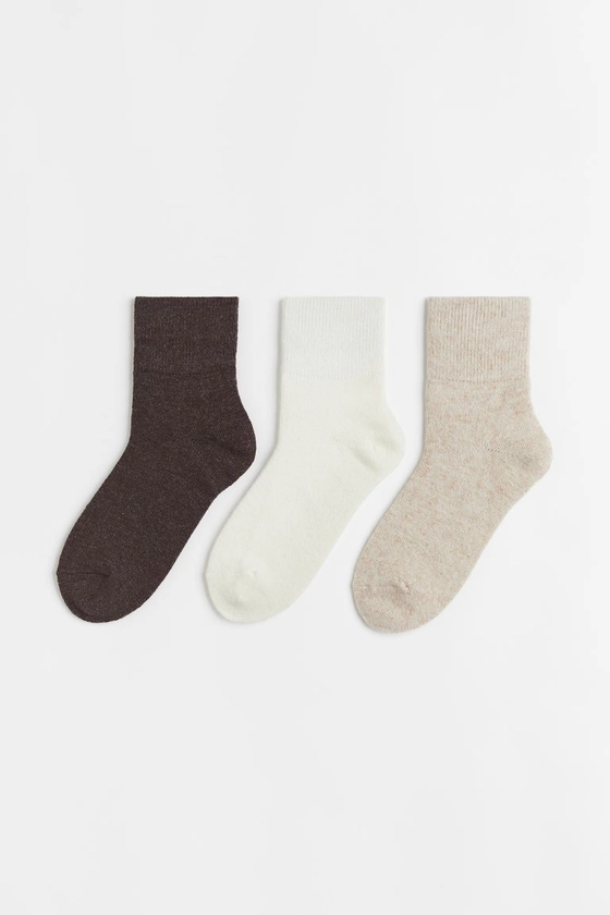 Lot de 3 paires de chaussettes - Marron foncé/blanc/beige - FEMME | H&M FR