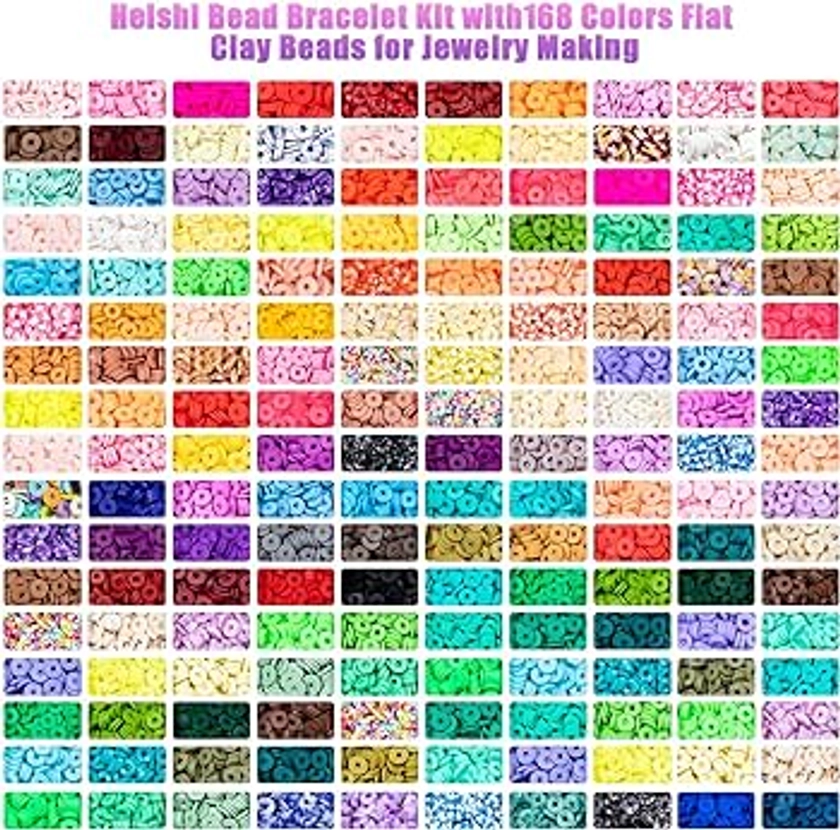 Amazon.com: Ybxjges 22400Pcs Clay Beads Bracelet Making Kit,168 Colors Polymer Clay Beads Kit, Flat Heishi Beads for Girls 8-12, with Letter Beads Pendant Charms Kit for Preppy, Gifts, DIY Crafts