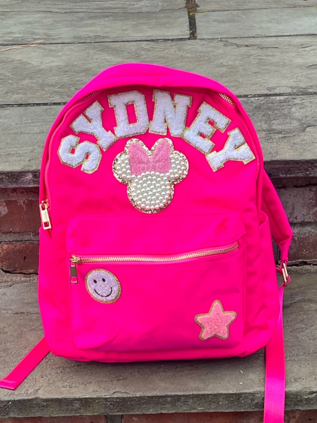Patches SEWN ON Personalized Chenille Patch Backpack, Custom Nylon Backpack with Patches