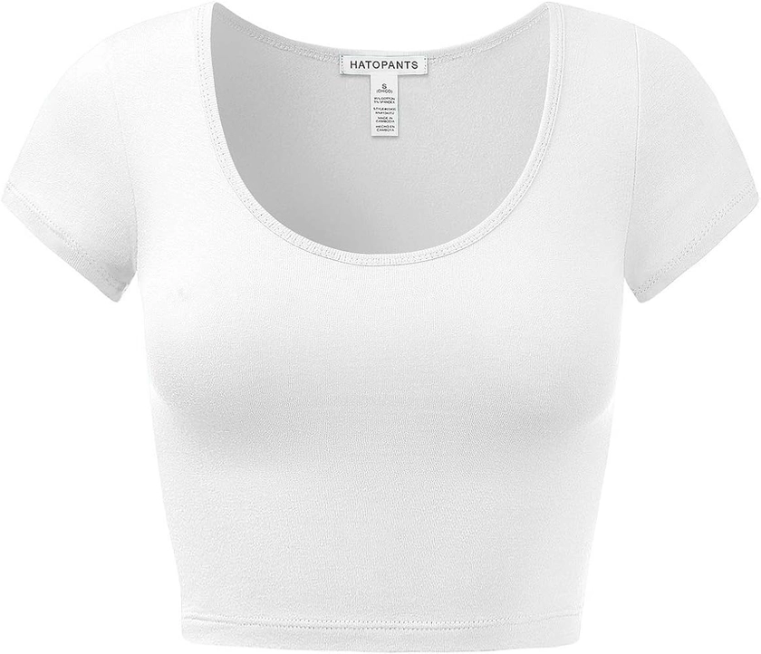 Women's Cotton Basic Scoop Neck Crop Top Short Sleeve Tops