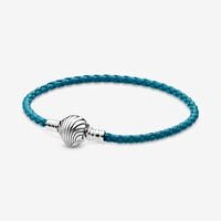 Pandora Moments Seashell Clasp Turquoise Braided Leather Bracelet | Pandora UK