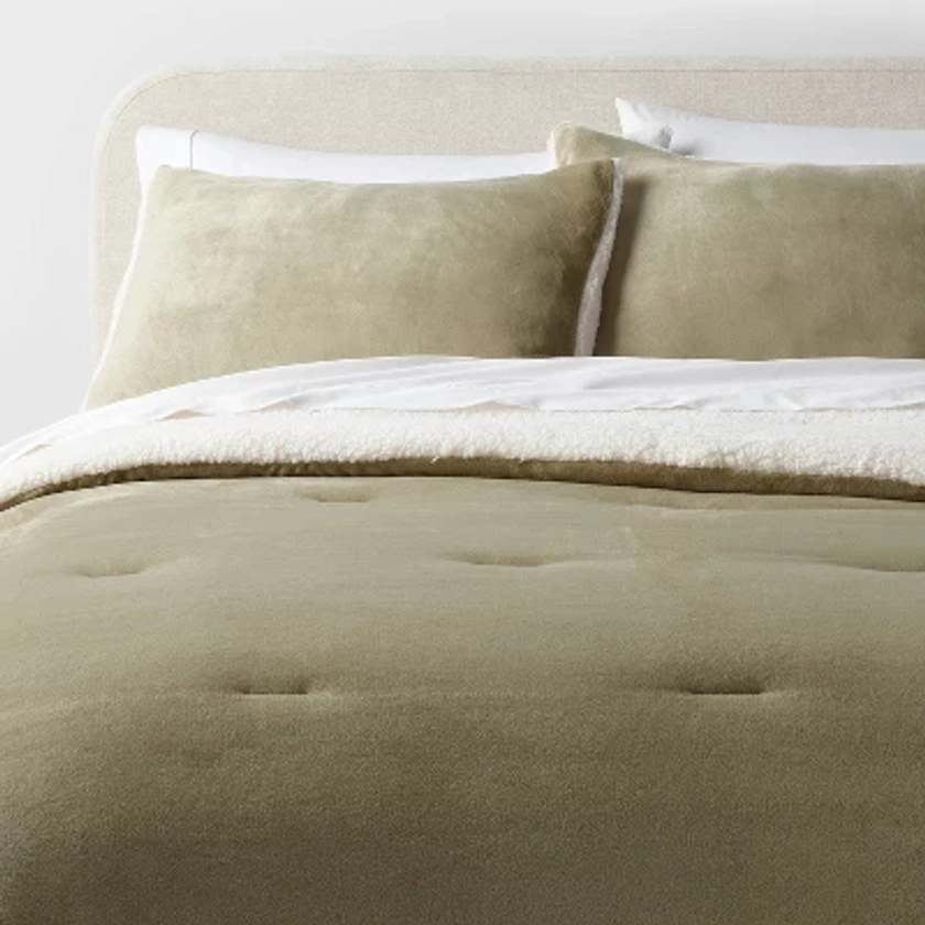 King Cozy Faux Shearling Comforter and Sham Set Green - Threshold™