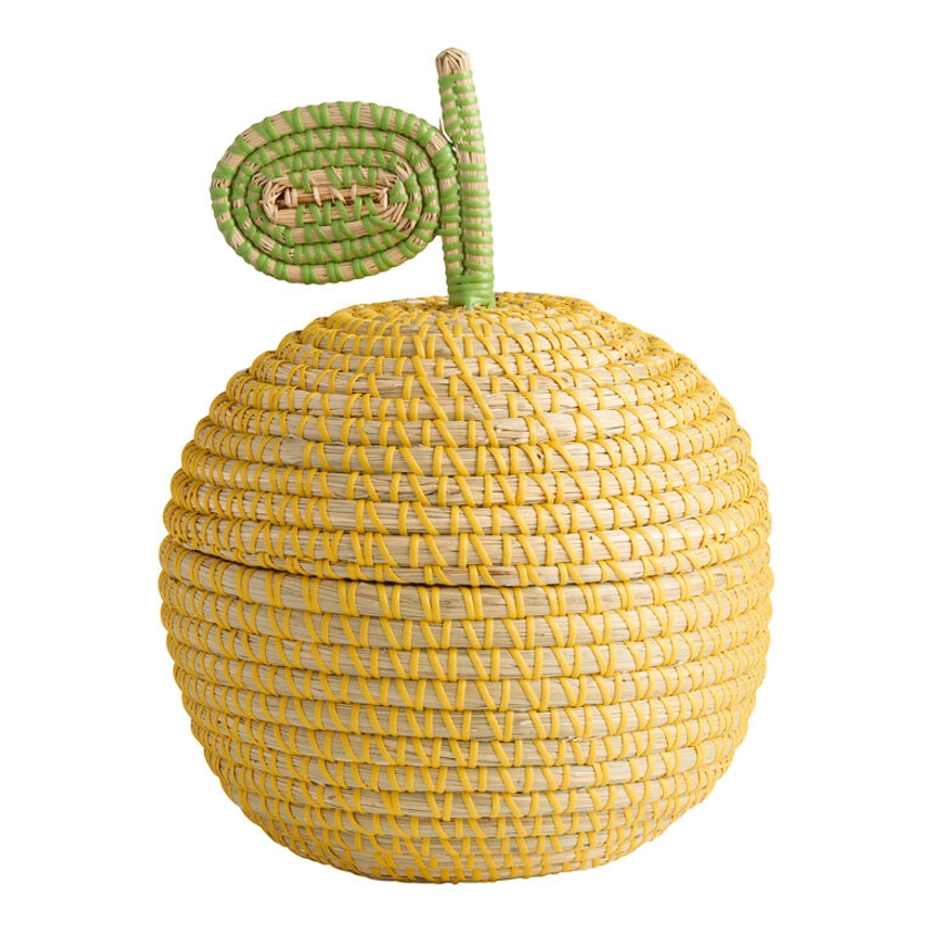 Gold Seagrass Lemon-Shaped Basket with Lid - World Market