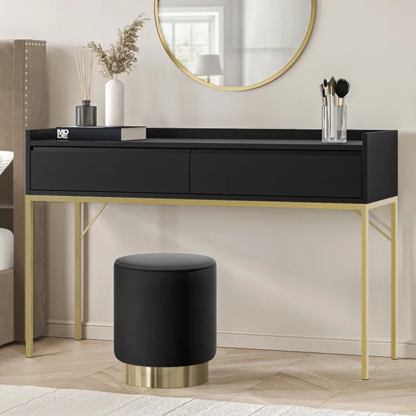 Black Dressing Table with 2 Drawers and Gold Legs - Zion - Furniture123