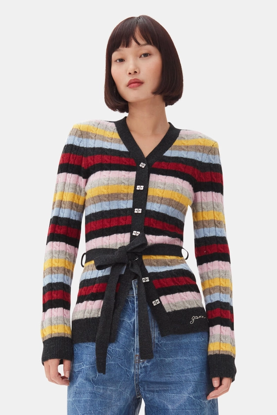 Multicolour Stripe Belt Cardigan