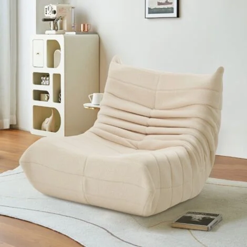 Fauteuil relax, avec mousse monobloc à haute densité, fauteuil lounge en sherpa, design ergonomique, Chaise de sol capitonné - Beige