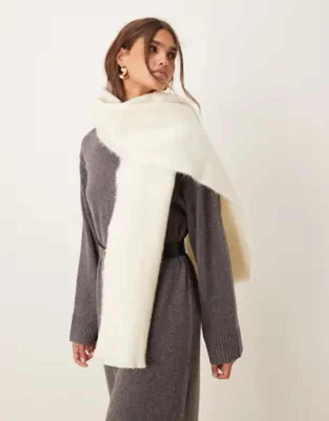 ASOS DESIGN wool mix scarf with frayed edge in winter white | ASOS