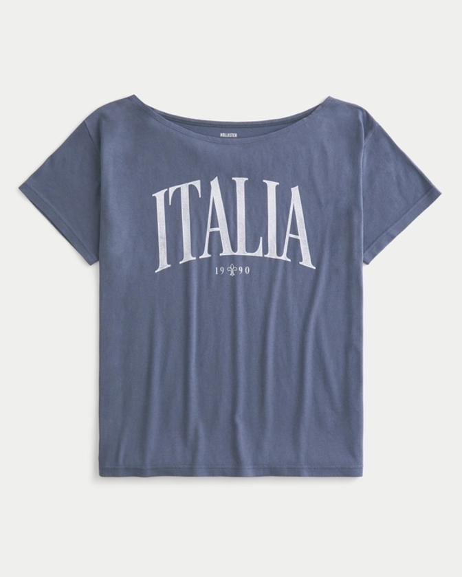 Women's Oversized Off-the-Shoulder Italia Graphic Tee | Women's Tops | HollisterCo.com