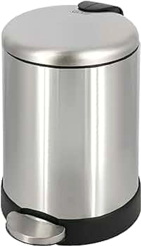 GLAD Small Trash Can, 1.2 Gallon | Round Stainless Steel Garbage Bin with Soft Close Lid & Step Foot Pedal | Metal Waste Basket with Removable Inner Bucket, Stainless