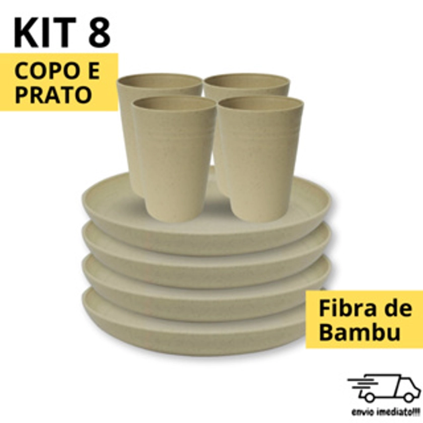 4 Pratos e 4 Copo Fibra de Bambu KIT 8 Peças  Ecologico Cozinha Louça Comida Suco Bebida Casa | Shopee Brasil