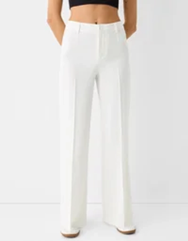 Bershka WIDE TAILORED - Pantalon classique - white/blanc - ZALANDO.BE