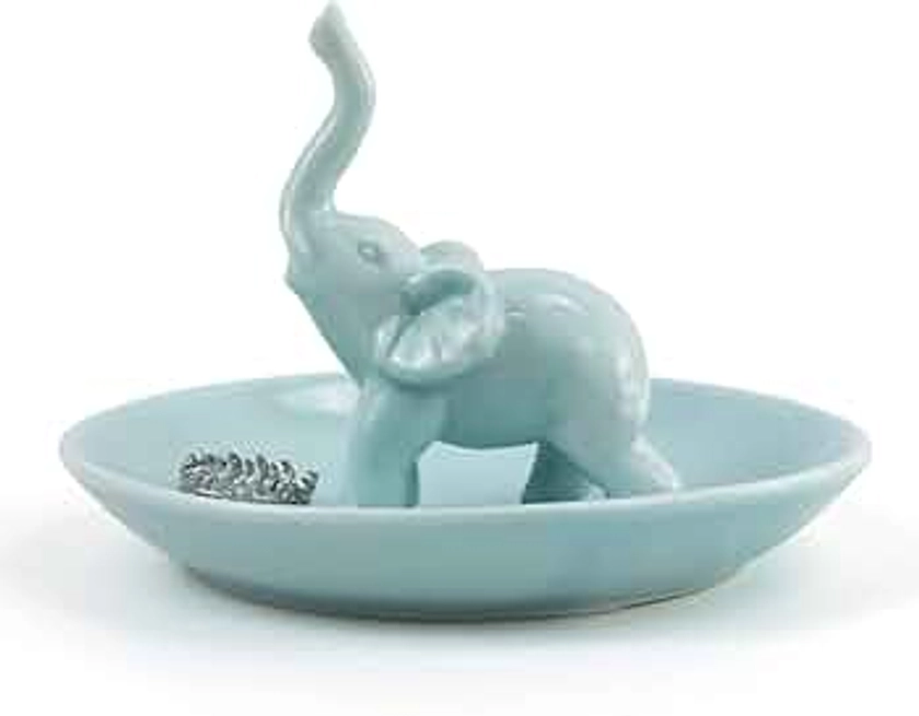 PUDDING CABIN Blue Elephant Ring Holder Trinket Dish, Elephant Gifts for Women, Christmas Gifts for Mom Women Girls, Birthday Gifts for Women Her, Engagement Ring Holder Wedding Gifts