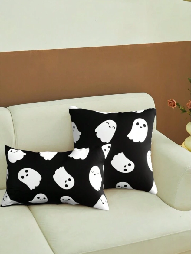 1 pieza Funda de almohada de Halloween, funda de almohada decorada con patrones de fantasmas, suave, patrón claro, lavable a mano, lavable a máquina, adecuada para sofá, silla, coche, cama