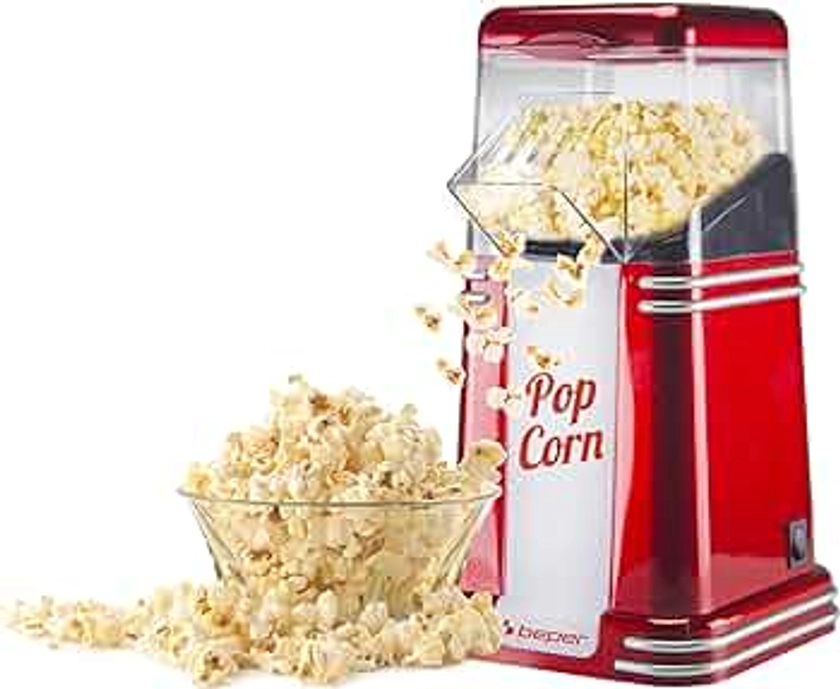 BEPER 90.590Y Macchina per Popcorn, Popcorn in 3 Minuti, 1200 W, Circolazione di Aria Calda, Rosso