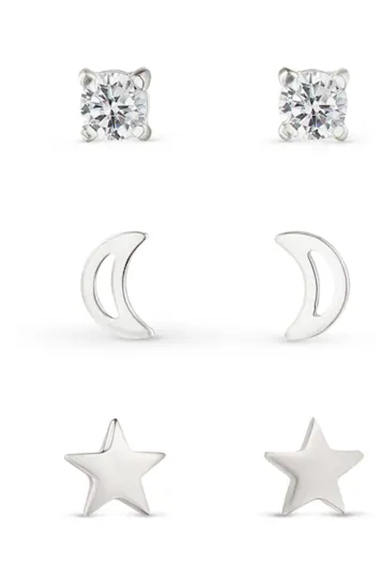 Beaverbrooks Sterling Silver Moon And Stars Earring Set