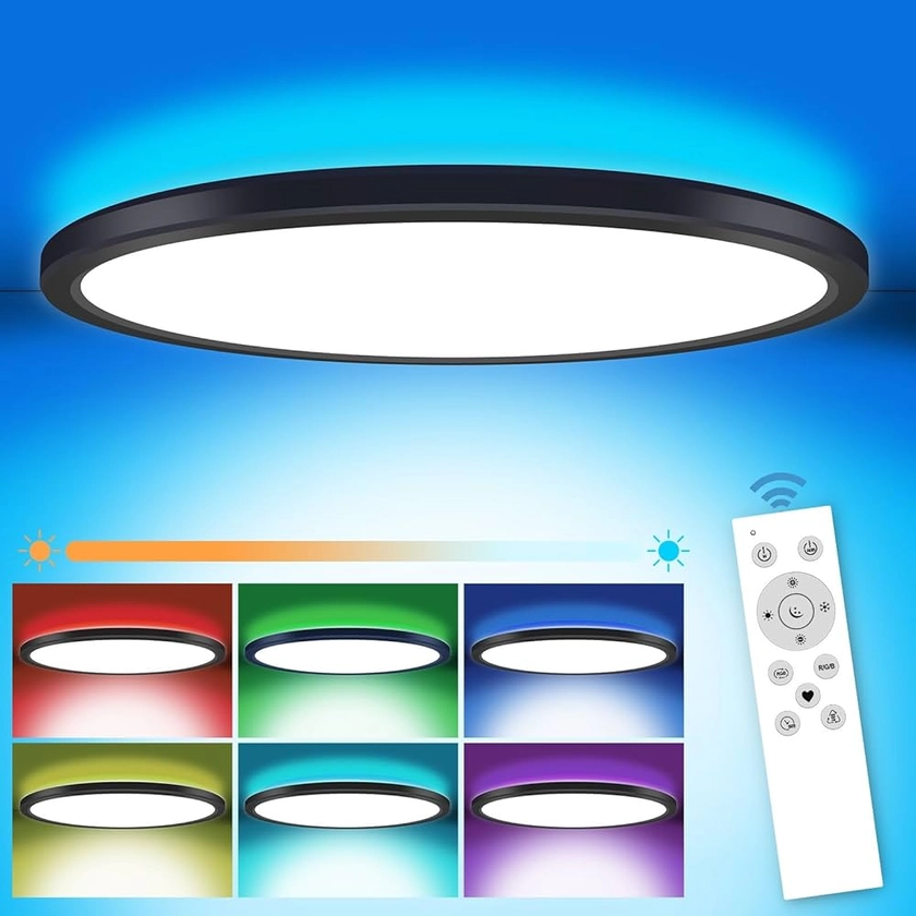 MILFECH 24 W LED Ceiling Light Dimmable with Remote Control, Ceiling Light RGB Colour Changing 3200 LM IP54 Round for Bedroom Children's Room Kitchen Living Room 3000 K 6000 K RGB + Cool White +