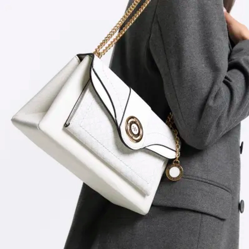 White RI monogram chain shoulder bag