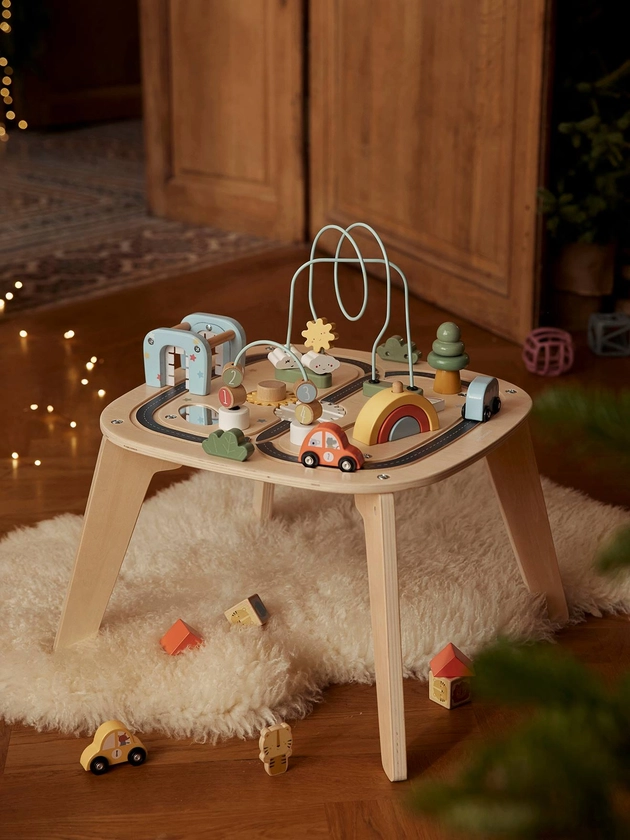 Car Track Activity Table in FSC® Wood - beige light solid with design, Baby's First Christmas | Vertbaudet