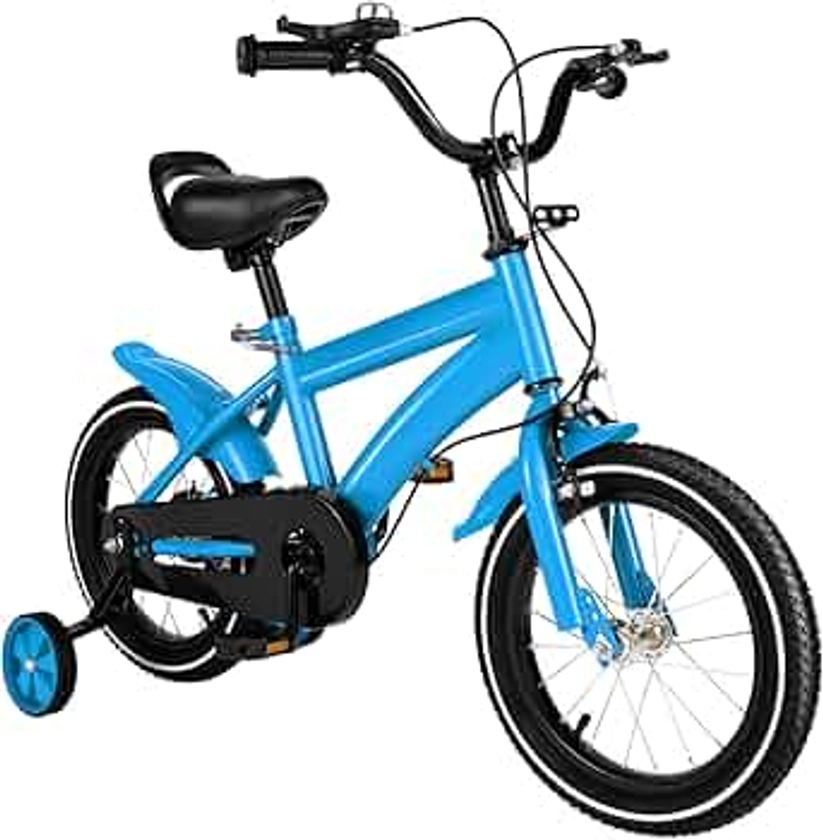 WSIKGHU Children's Bicycle 14 Inch Kids Bike Beginner Bike with Training Wheel Scarbon Steel Kids Bike Height Adjustable Kids Bike with Fenders for Kids 3-6 Years Old