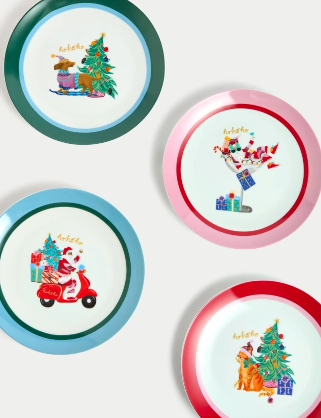 Set of 4 Christmas Side Plates | M&S Collection | M&S