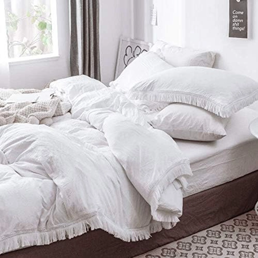 Amazon.com: Smoofy 2-Piece Duvet Cover Set, Microfiber Tassel Bedding with Zipper Closure, Twin(68*90 inch), White : Home & Kitchen