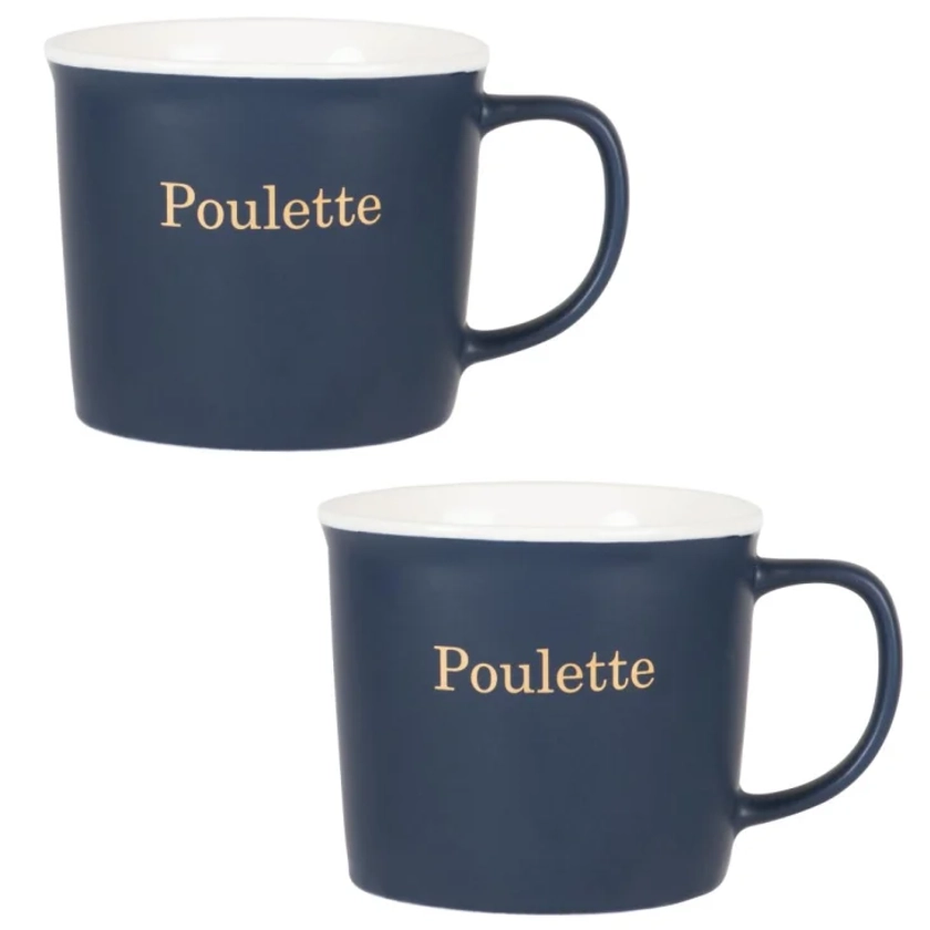 Lot de 2 - Mug en porcelaine bleu marine avec inscription