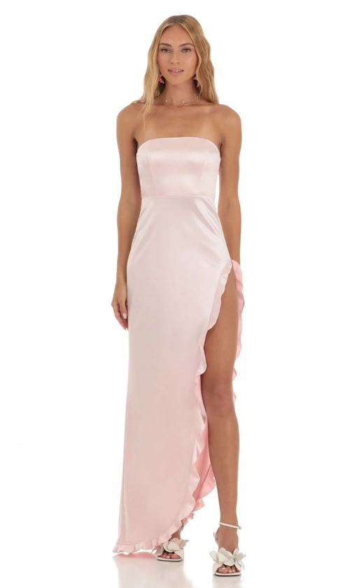 Sakura Satin Maxi Dress in Pink | LUCY IN THE SKY