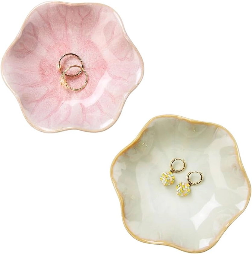 Amazon.com: 2PCS Lotus Leaf Shape Ring Holder Dish, Small Key Bowl, Ceramic Trinket Tray Jewelry Dish Organizing Necklace Earrings for Mom Friend Sister, All Jewelries Are NOT Included.Pink+Light Green.… : Clothing, Shoes & Jewelry