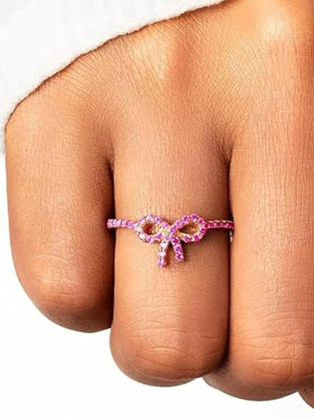 1pc Exquisite Fashionable Copper Studded CZ & Imitation Amethyst Bowknot-Knot Ring, Great For Women On Daily Party Or Birthday | SHEIN USA