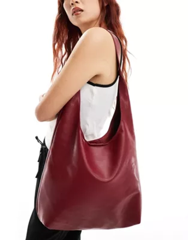 Glamorous shoulder tote bag in dark red patent | ASOS