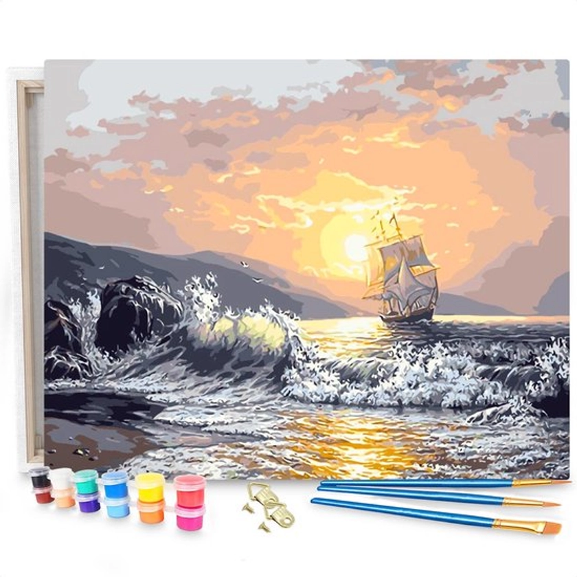 Eagle® Schilderen op Nummer Volwassenen - Boot in Zee - Gespannen op Houten Frame - 50x40cm